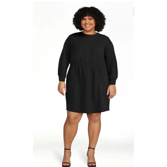 Time and Tru Dresses & Skirts - Time and Tru NWT XL black elastic waist pullover long sleeve sweatshirt dress w-